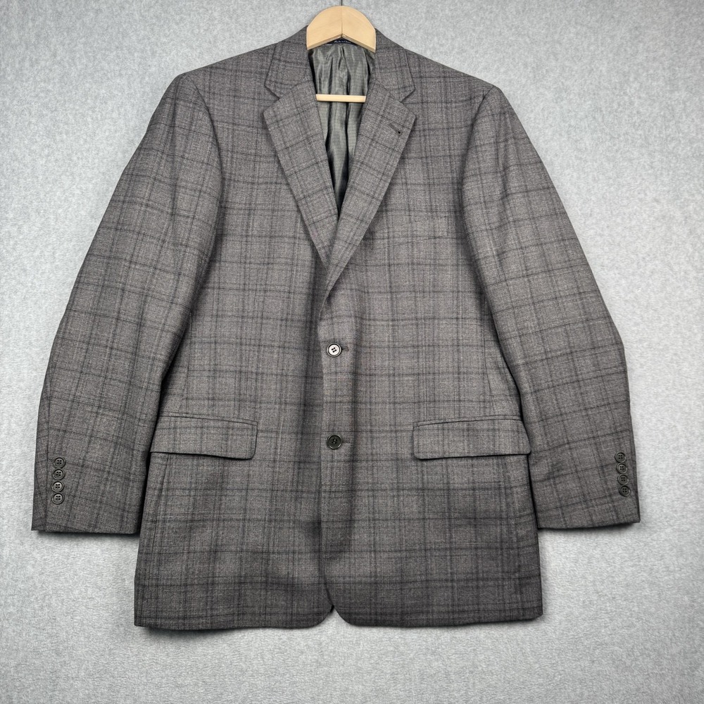 Turnbury Blazer Mens 44R Gray 100% Wool Glen Plaid Two Button Sport Coat